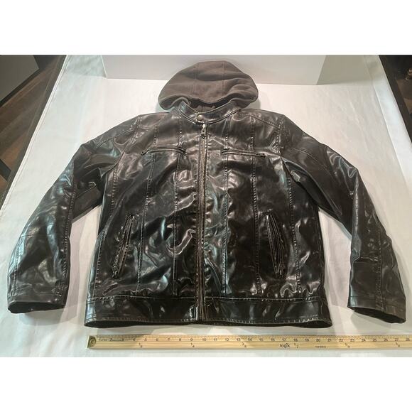 Levi’s Levi Strauss & Co Men’s Faux Leather Fur Jacket Hoodie Brown Size Large - Picture 1 of 16